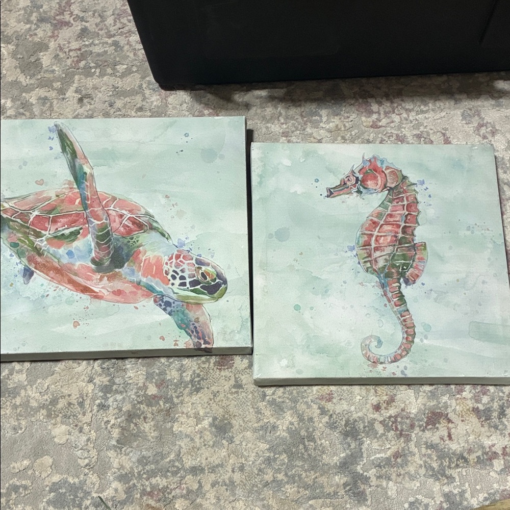 Sea Turtle and Seahorse Canvas Art Set